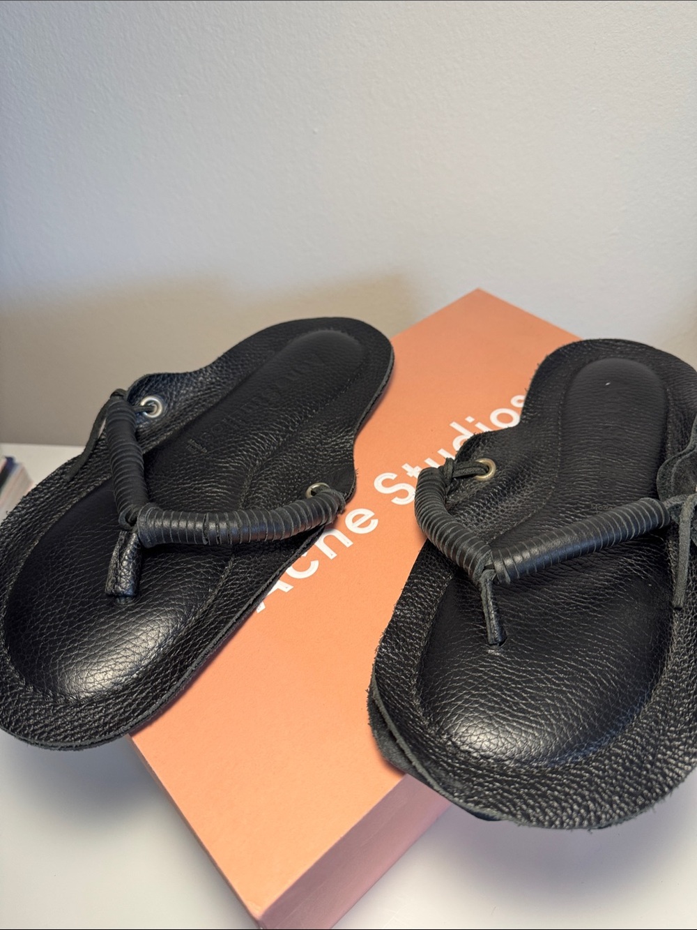 Acne Studios Black Leather Flip Flops
